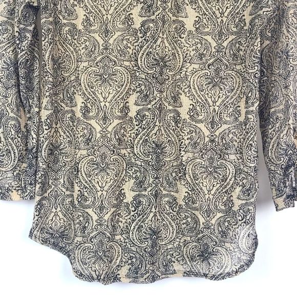 Perseption Concept Womens Semi Sheer Button Down Blouse Top Size Large Tan Black - Picture 9 of 16